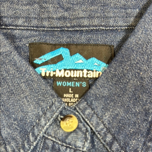 Blue Denim Button Down Shirt with Pointed Collar - Picture 6 of 7